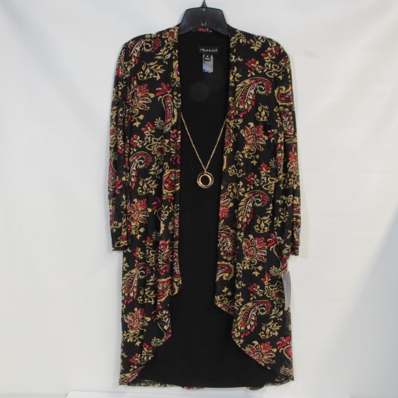 Stella & Julie Black Dress with Attached Sheer Long Paisley Cardigan Size 6 - Picture 1 of 4